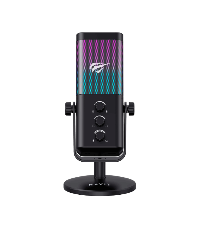 Micrófono Havit Gamenote GK65 RGB Cardioide con conexión USB Tipo C y Jack 3.5mm para Gaming y Streaming